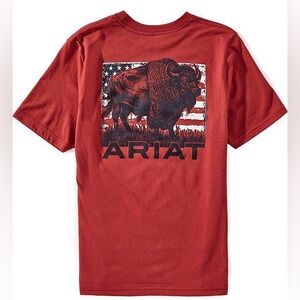 Ariat Brick Red Buffalo Flag Graphic T-Shirt, Small (7/8) - NWT